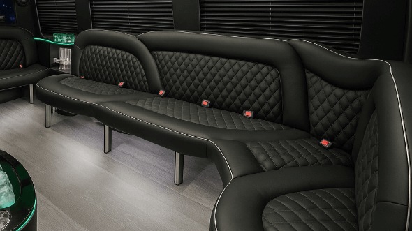 Interior of Town 'n' Country Party Bus Company's 14 Passenger Sprinter Limousine in Town 'n' Country