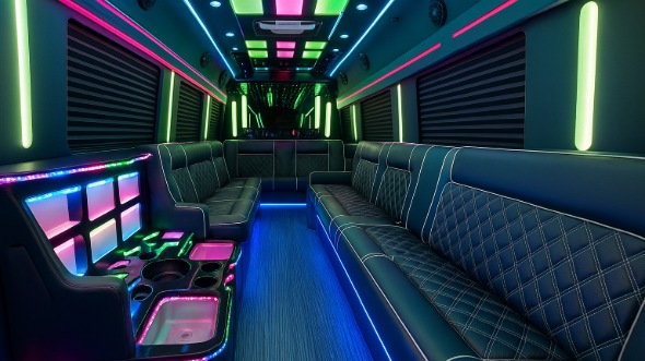 Interior of Aventura Party Bus Company's 30 Passenger Party Bus in Aventura