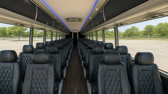 Interior of Florida Party Bus Company's 47 Passenger Charter Bus in Florida
