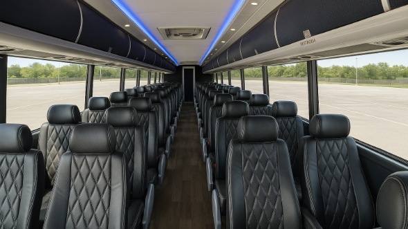 Interior of Florida Party Bus Company's 55 Passenger Charter Bus in Florida